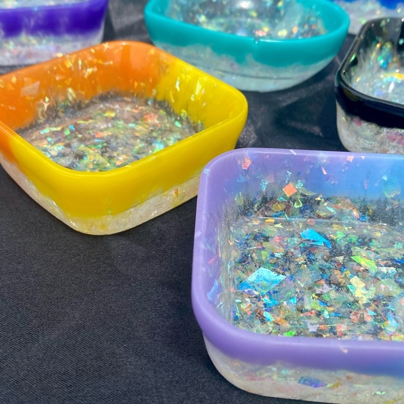 Holographic Trays - Heart Dish - Square Jewelry Holder - Handmade - Picture 7 of 11